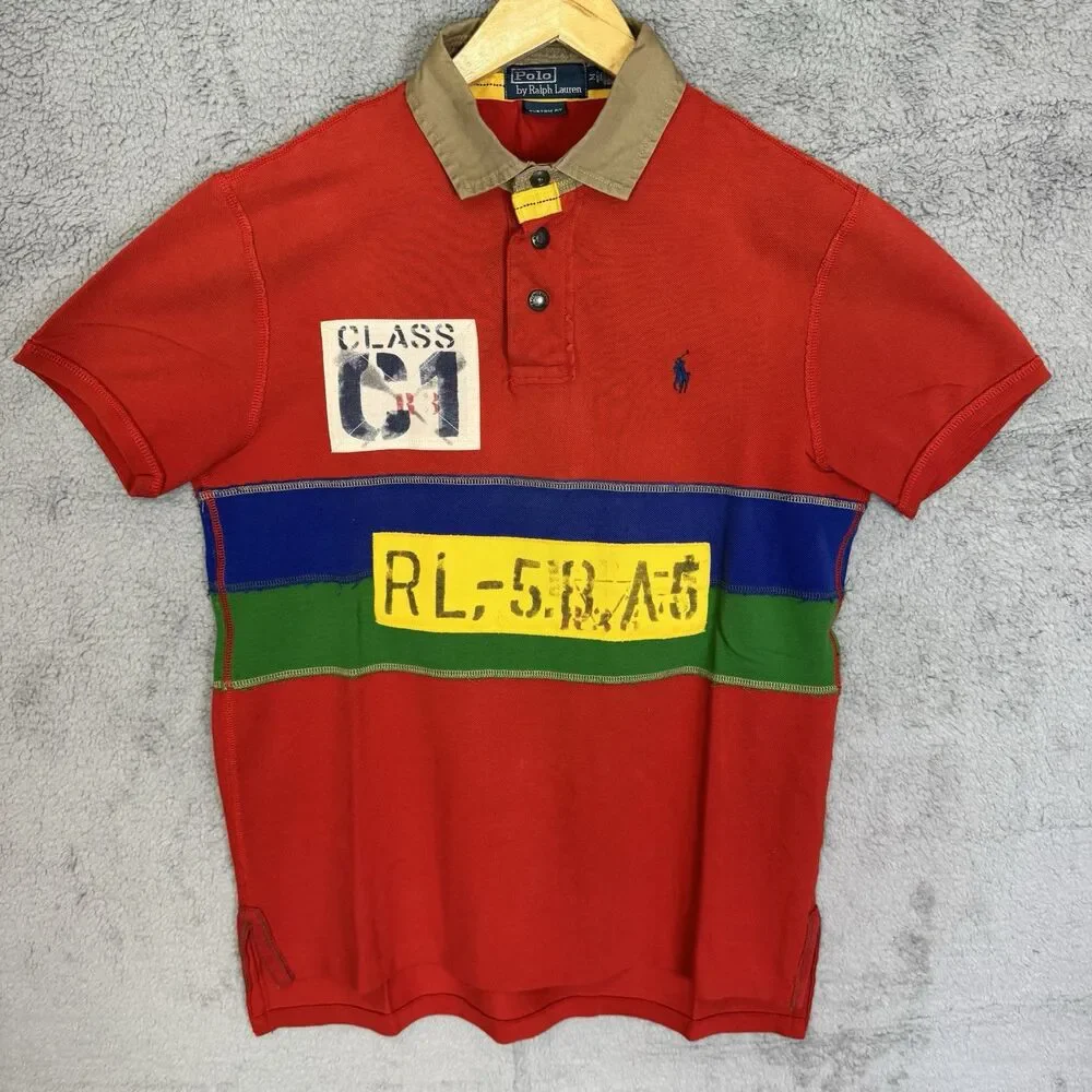 S Polo Ralph Lauren Shirt Mens‎ M Red C1 Rafting Striped Polo Custom Fit